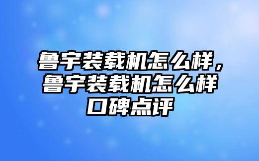 魯宇裝載機(jī)怎么樣，魯宇裝載機(jī)怎么樣口碑點評