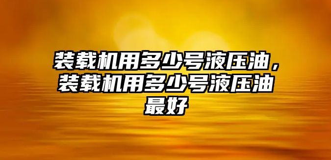 裝載機用多少號液壓油，裝載機用多少號液壓油最好