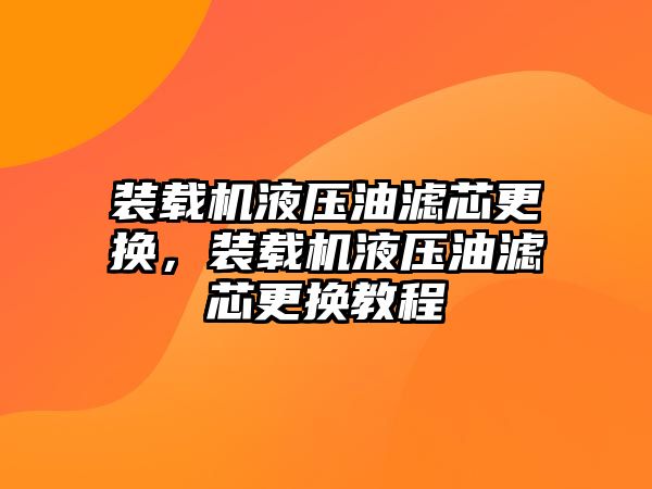 裝載機(jī)液壓油濾芯更換，裝載機(jī)液壓油濾芯更換教程