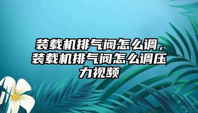 裝載機(jī)排氣閥怎么調(diào)，裝載機(jī)排氣閥怎么調(diào)壓力視頻