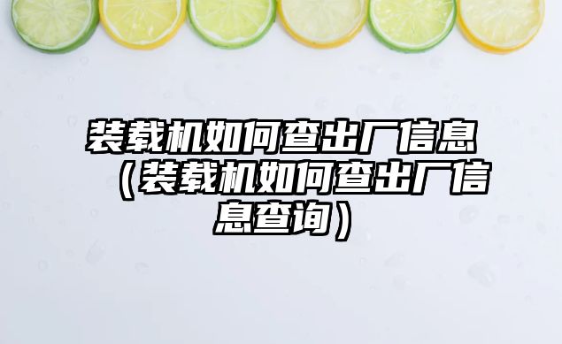 裝載機(jī)如何查出廠信息（裝載機(jī)如何查出廠信息查詢）