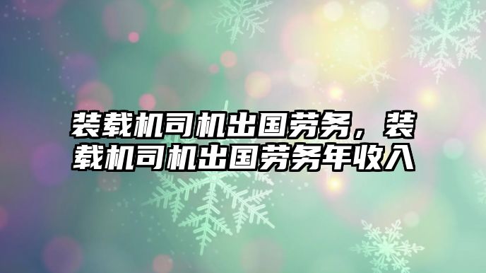 裝載機司機出國勞務，裝載機司機出國勞務年收入