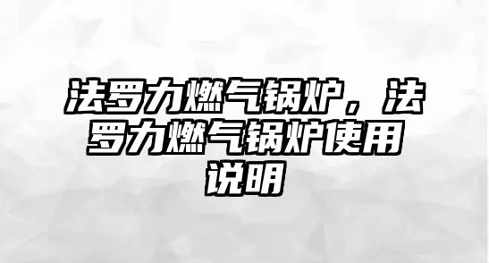 法羅力燃氣鍋爐，法羅力燃氣鍋爐使用說明