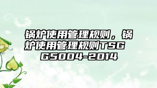 鍋爐使用管理規(guī)則，鍋爐使用管理規(guī)則TSG G5004-2014