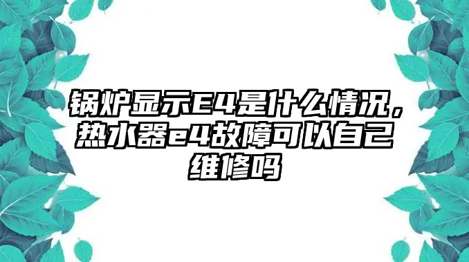 鍋爐顯示E4是什么情況，熱水器e4故障可以自己維修嗎