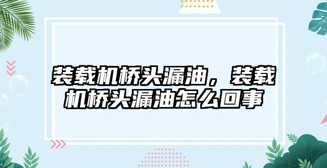 裝載機橋頭漏油，裝載機橋頭漏油怎么回事