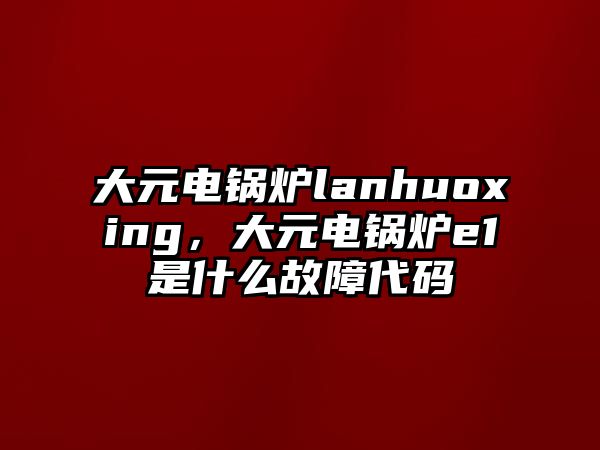 大元電鍋爐lanhuoxing，大元電鍋爐e1是什么故障代碼