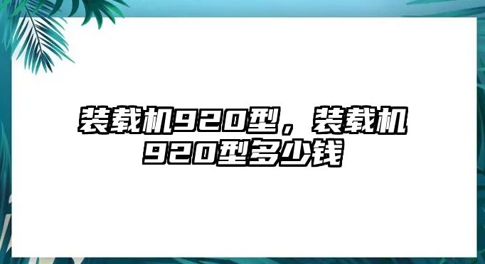 裝載機920型，裝載機920型多少錢