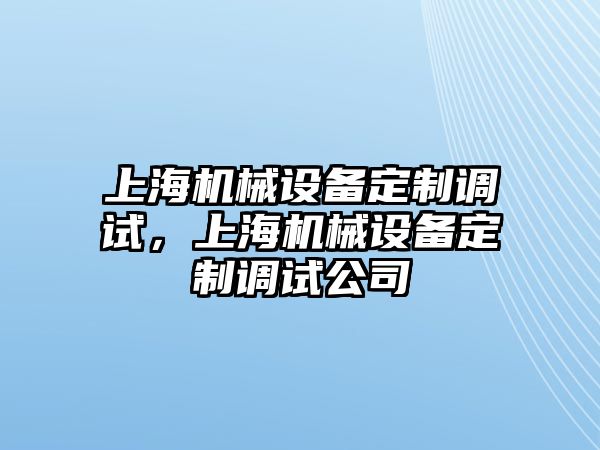 上海機(jī)械設(shè)備定制調(diào)試，上海機(jī)械設(shè)備定制調(diào)試公司