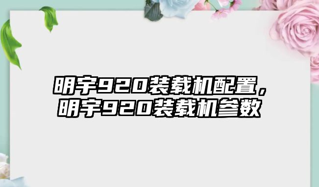 明宇920裝載機配置，明宇920裝載機參數(shù)