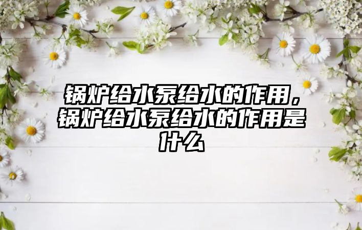 鍋爐給水泵給水的作用，鍋爐給水泵給水的作用是什么