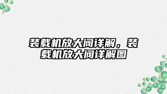 裝載機放大閥詳解，裝載機放大閥詳解圖