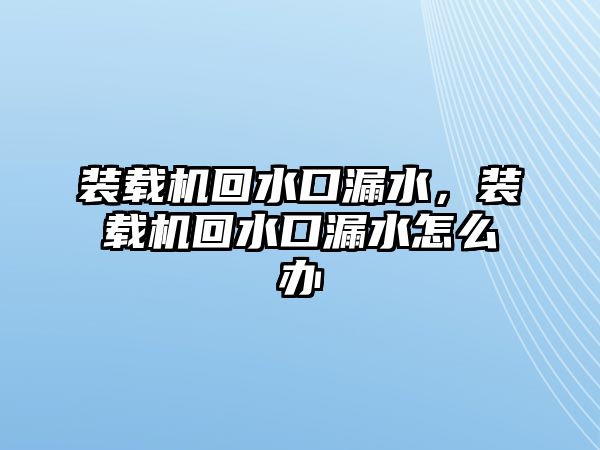 裝載機(jī)回水口漏水，裝載機(jī)回水口漏水怎么辦