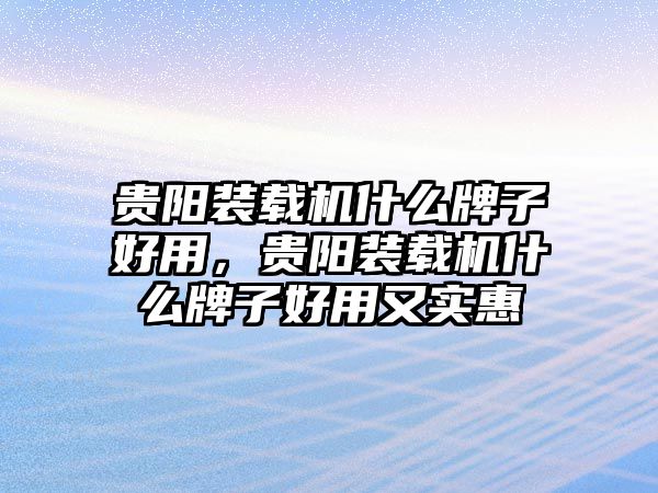 貴陽裝載機(jī)什么牌子好用，貴陽裝載機(jī)什么牌子好用又實(shí)惠