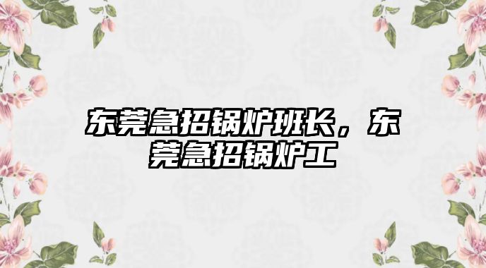 東莞急招鍋爐班長，東莞急招鍋爐工