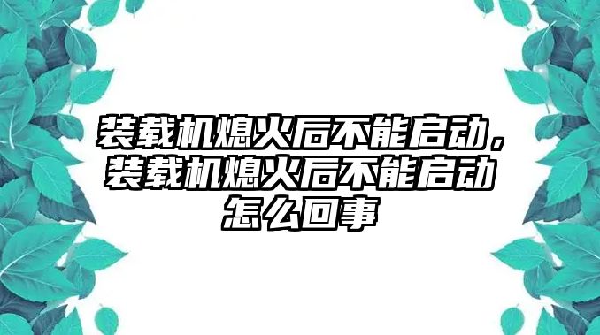 裝載機熄火后不能啟動，裝載機熄火后不能啟動怎么回事