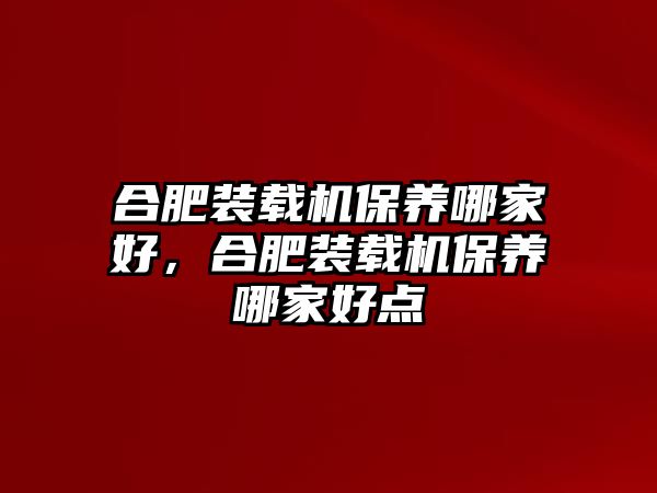 合肥裝載機(jī)保養(yǎng)哪家好，合肥裝載機(jī)保養(yǎng)哪家好點(diǎn)