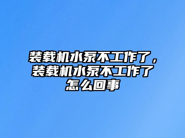 裝載機(jī)水泵不工作了，裝載機(jī)水泵不工作了怎么回事