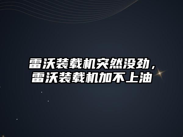 雷沃裝載機突然沒勁，雷沃裝載機加不上油