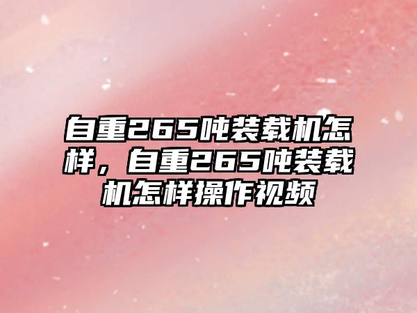 自重265噸裝載機怎樣，自重265噸裝載機怎樣操作視頻