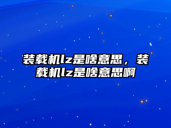 裝載機lz是啥意思，裝載機lz是啥意思啊