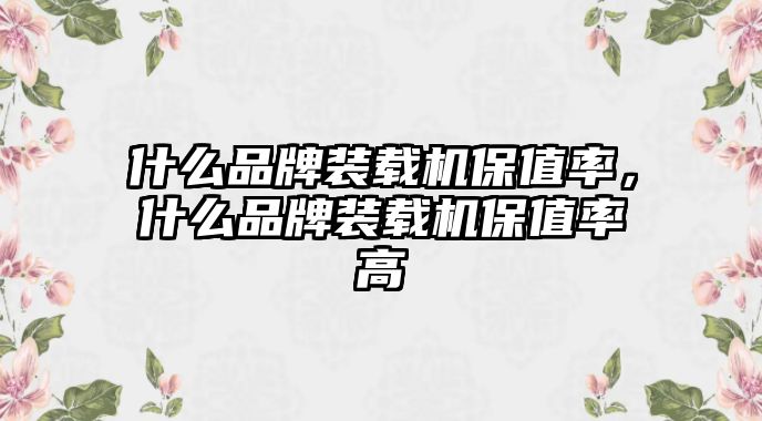 什么品牌裝載機保值率，什么品牌裝載機保值率高