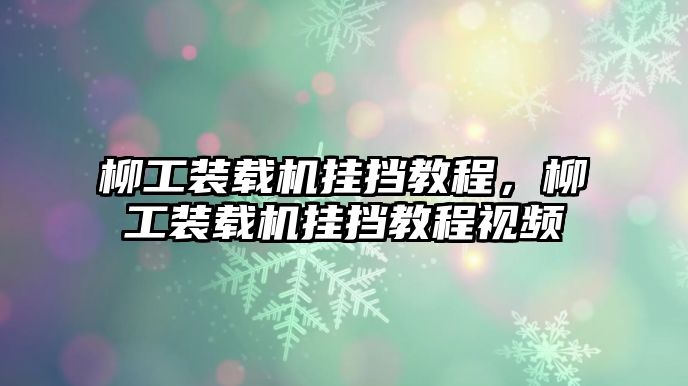 柳工裝載機掛擋教程，柳工裝載機掛擋教程視頻