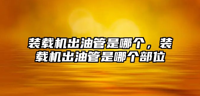 裝載機出油管是哪個，裝載機出油管是哪個部位