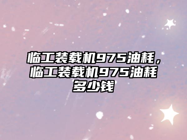 臨工裝載機(jī)975油耗，臨工裝載機(jī)975油耗多少錢