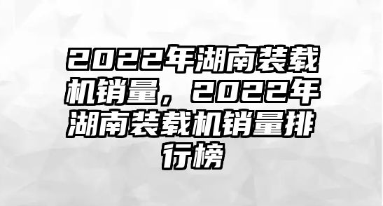 2022年湖南裝載機(jī)銷量，2022年湖南裝載機(jī)銷量排行榜