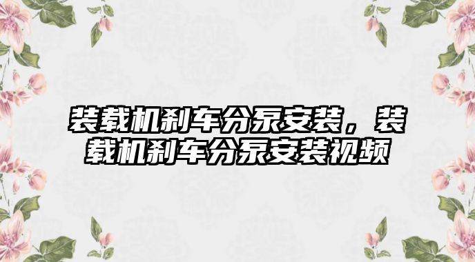 裝載機剎車分泵安裝，裝載機剎車分泵安裝視頻