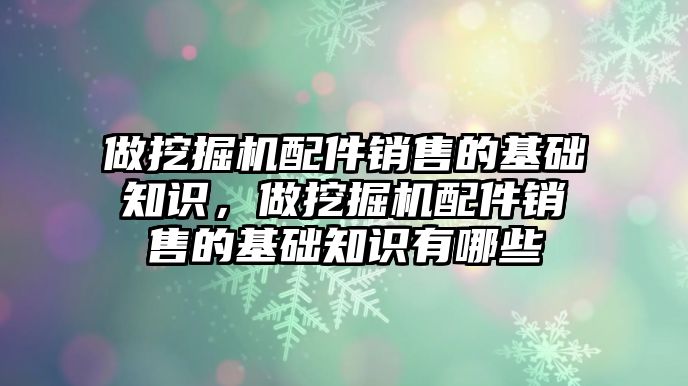 做挖掘機配件銷售的基礎(chǔ)知識，做挖掘機配件銷售的基礎(chǔ)知識有哪些