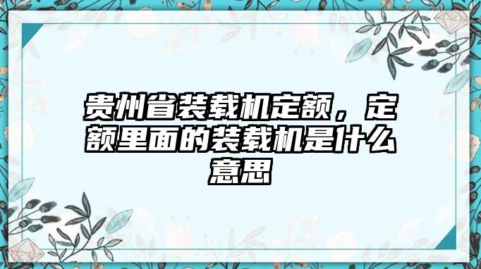 貴州省裝載機(jī)定額，定額里面的裝載機(jī)是什么意思