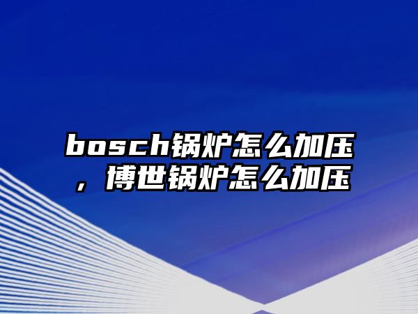 bosch鍋爐怎么加壓，博世鍋爐怎么加壓