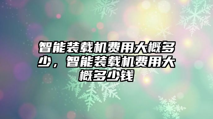 智能裝載機費用大概多少，智能裝載機費用大概多少錢