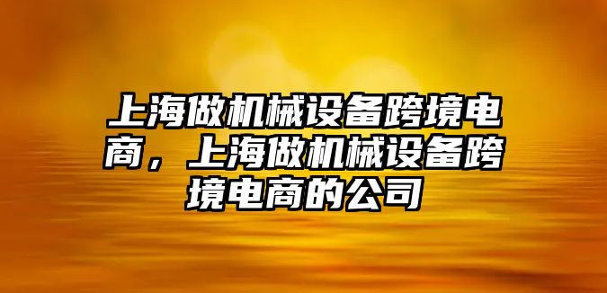 上海做機械設(shè)備跨境電商，上海做機械設(shè)備跨境電商的公司