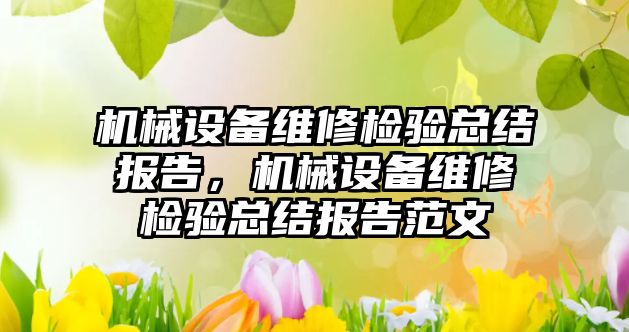 機械設(shè)備維修檢驗總結(jié)報告，機械設(shè)備維修檢驗總結(jié)報告范文