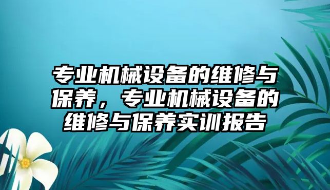 專業(yè)機械設備的維修與保養(yǎng)，專業(yè)機械設備的維修與保養(yǎng)實訓報告