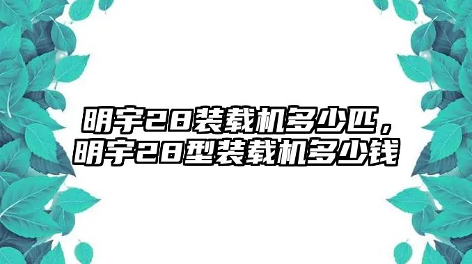 明宇28裝載機多少匹，明宇28型裝載機多少錢