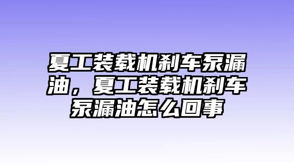 夏工裝載機剎車泵漏油，夏工裝載機剎車泵漏油怎么回事