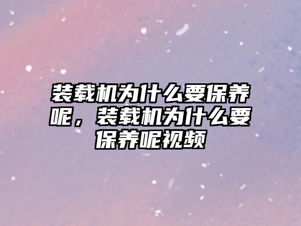 裝載機為什么要保養(yǎng)呢，裝載機為什么要保養(yǎng)呢視頻